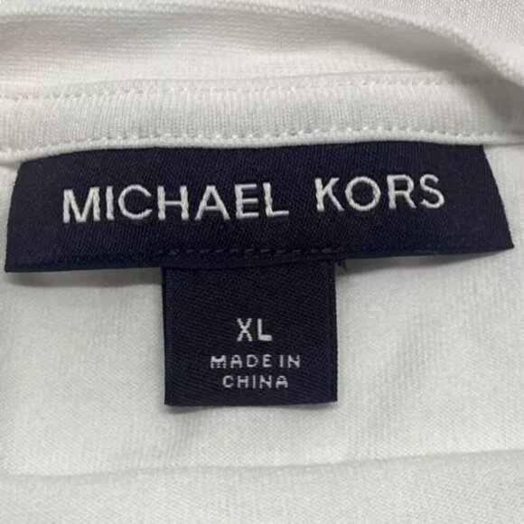 Michael Kors Logo Patch Short Sleeved Tee White Black Men's XL Athleisure EUC - Picture 4 of 8